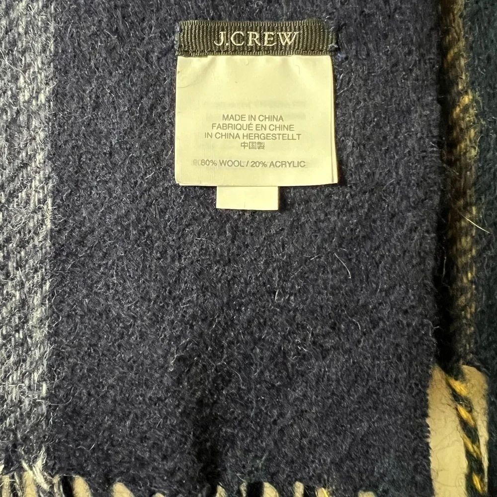 J.CREW green purple & white plaid wool blend blanket scarf